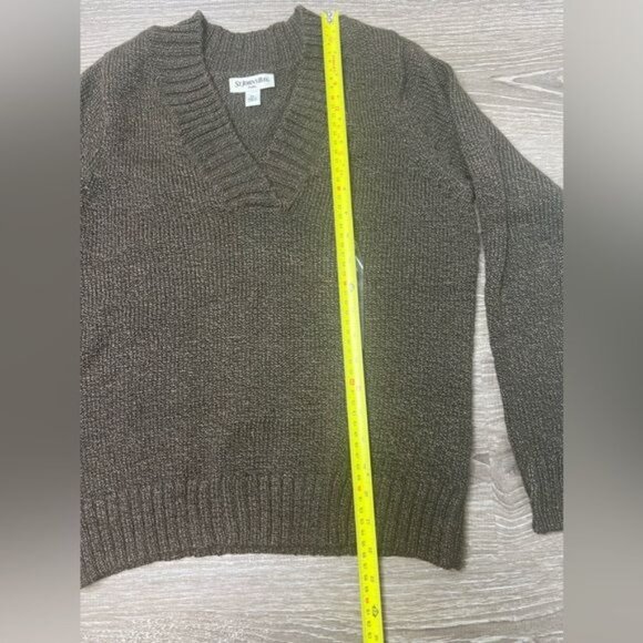 St. Johns Bay Womens V-Neck Sweater Acrylic/Polyester Brown Petite Small - Picture 13 of 15